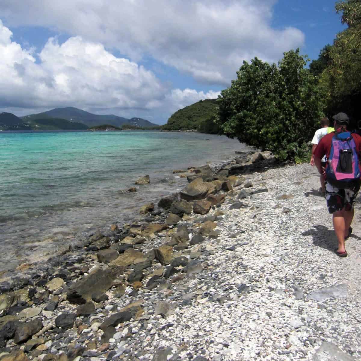 Walking the path to Waterlemon Cay to snorkel