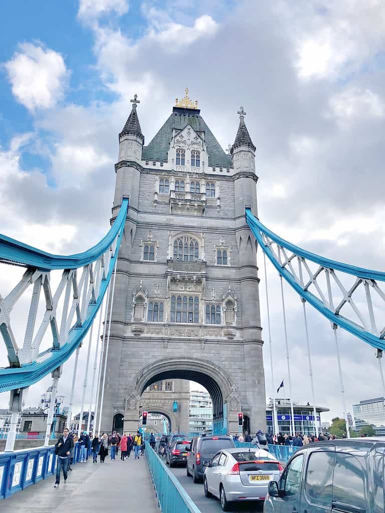 Tower Bridge in London, UK. It is oftentimes mistakes as London Bridge. It was built in the late 1800's to blend with the Tower of London.