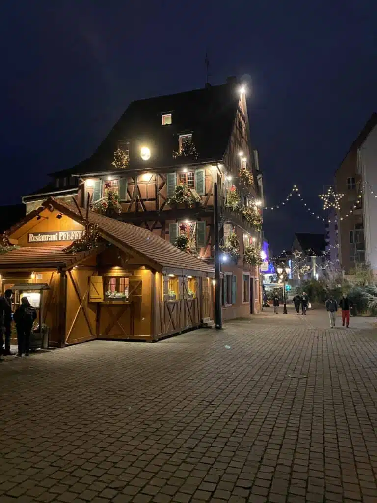 Buildings are quaint with the timbered style and decorations for Christmas. It makes Colmar a Christmas wonderland.