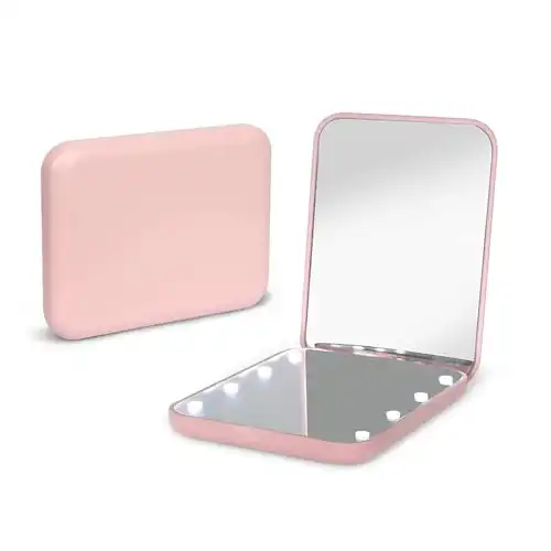 Pocket Mirror, 1X/3X Magnification LED Compact Travel Makeup Mirror with Light for Purse, 2-Sided, Portable, Folding, Handheld, Small