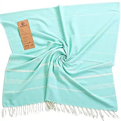 PAMUKLU Cloud Oversized Beach Towel - Sand-Resistant, Quick Drying, Compact, Soft and Absorbent - 100% Organic Turkish Cotton - for Pool, Yoga, Travel, Outdoor Adventures, and Gifts (Blue S)