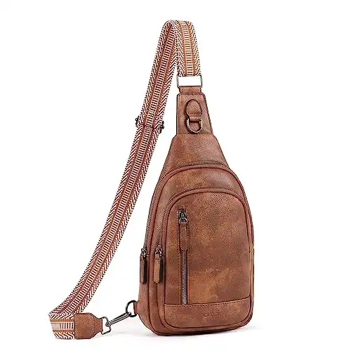 CLUCI Sling Bag for Men Leather Cross Body Fanny Packs for Women Large Backpack Chest Bag for Travel Hiking Cycling Brown