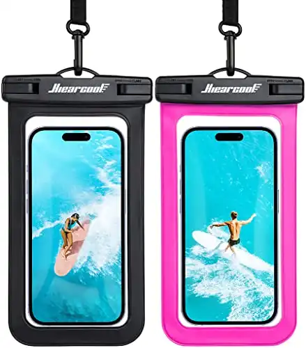 Hiearcool Waterproof Phone Pouch,Underwater Phone Cases Compatible for iPhone 15 14 13 12 Pro Max,Waterproof Dry Bag for Cruise Travel Essentials Phone Water Protector Pouch-Black&Bright Red-2Pack