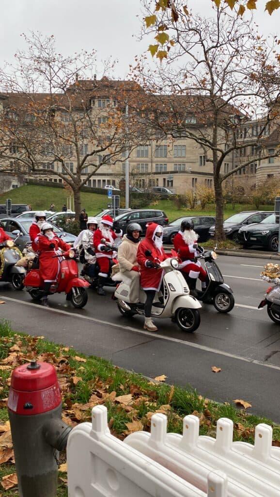 Walking down the street we came upon a bunch of motorcycles and mopeds with drivers dressed as Santa Claus.