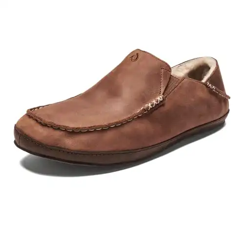 OLUKAI Moloa Slipper Men's Slippers, Premium Nubuck Leather Slip On Shoes