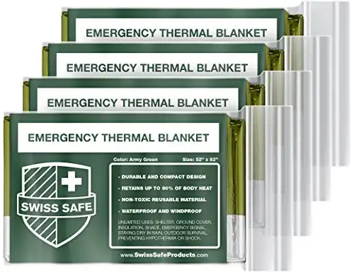 Swiss Safe Emergency Blankets for Survival Kit - Mylar Thermal Blankets - NASA-Designed Body Warmer for Camping, Hiking, Outdoor Activities.