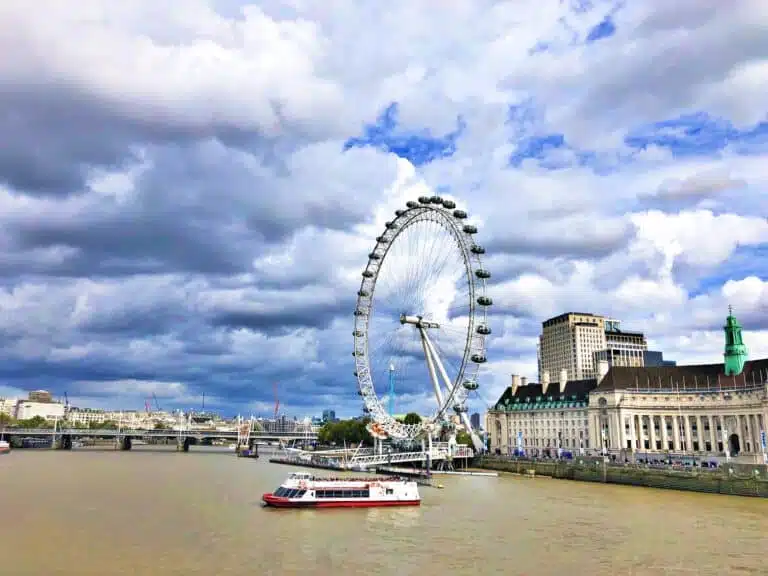 View from westminster bridge overlooking the Thames River and the London Eye