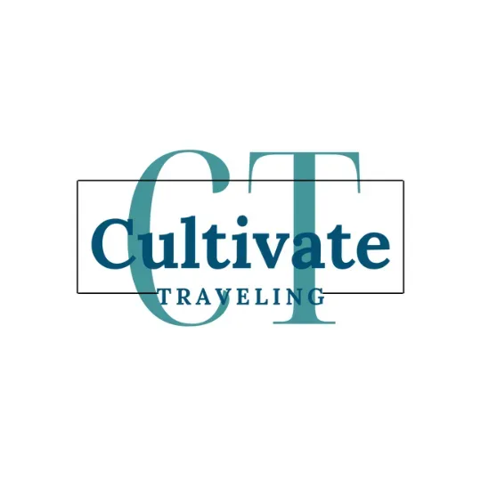 Logo Logo of "Cultivate Traveling" with the initials "CT" in large teal letters, overlapped by the words "Cultivate Traveling" in dark blue, centered on a white background.