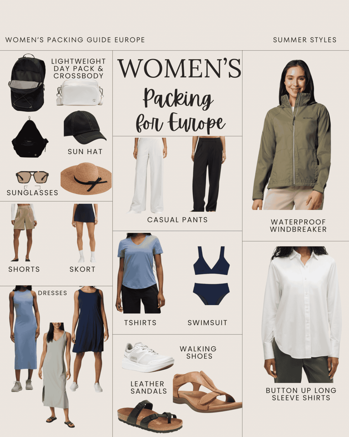 Womens clothing for warm weather Europe trips.